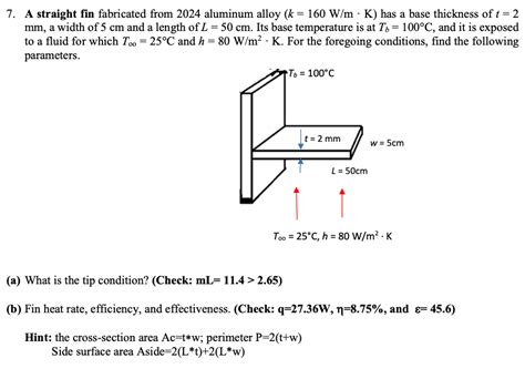 a straight fin fabricated from 2024 aluminum alloy|aluminum straight fin diagram.